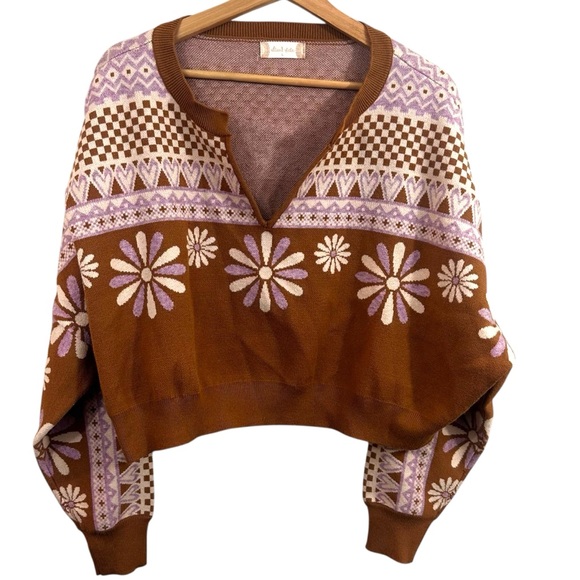 Altar'd State Sweaters - Altar'd State Cropped Boho Brown Floral Sweater Women's Size Large